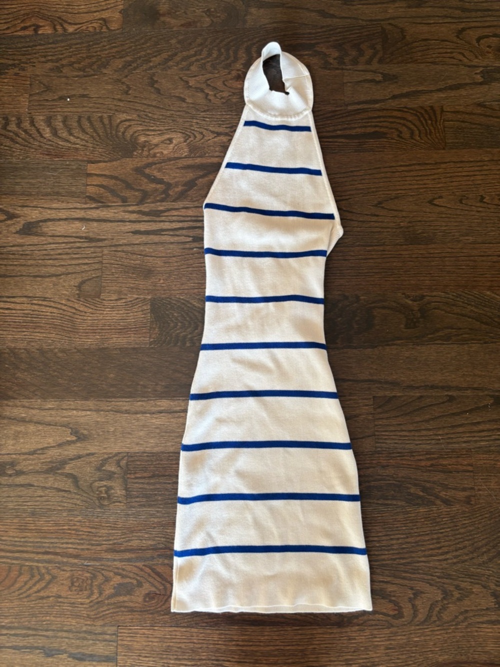 Striped Halter Knit Dress in Cream and Royal Blue